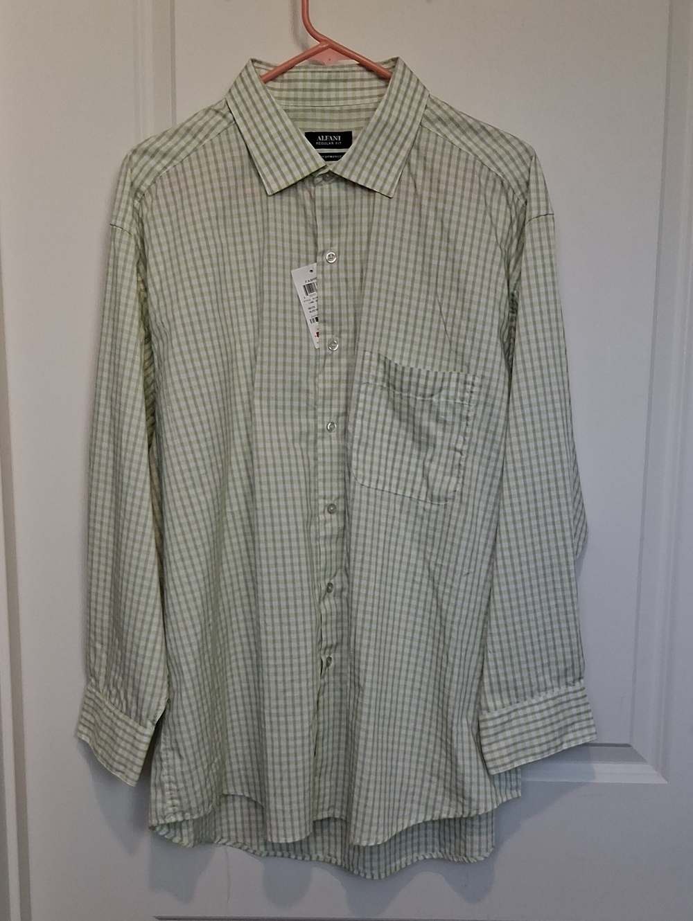 Alfani Men’s Light Green Plaid Button-Up Dress Shirt